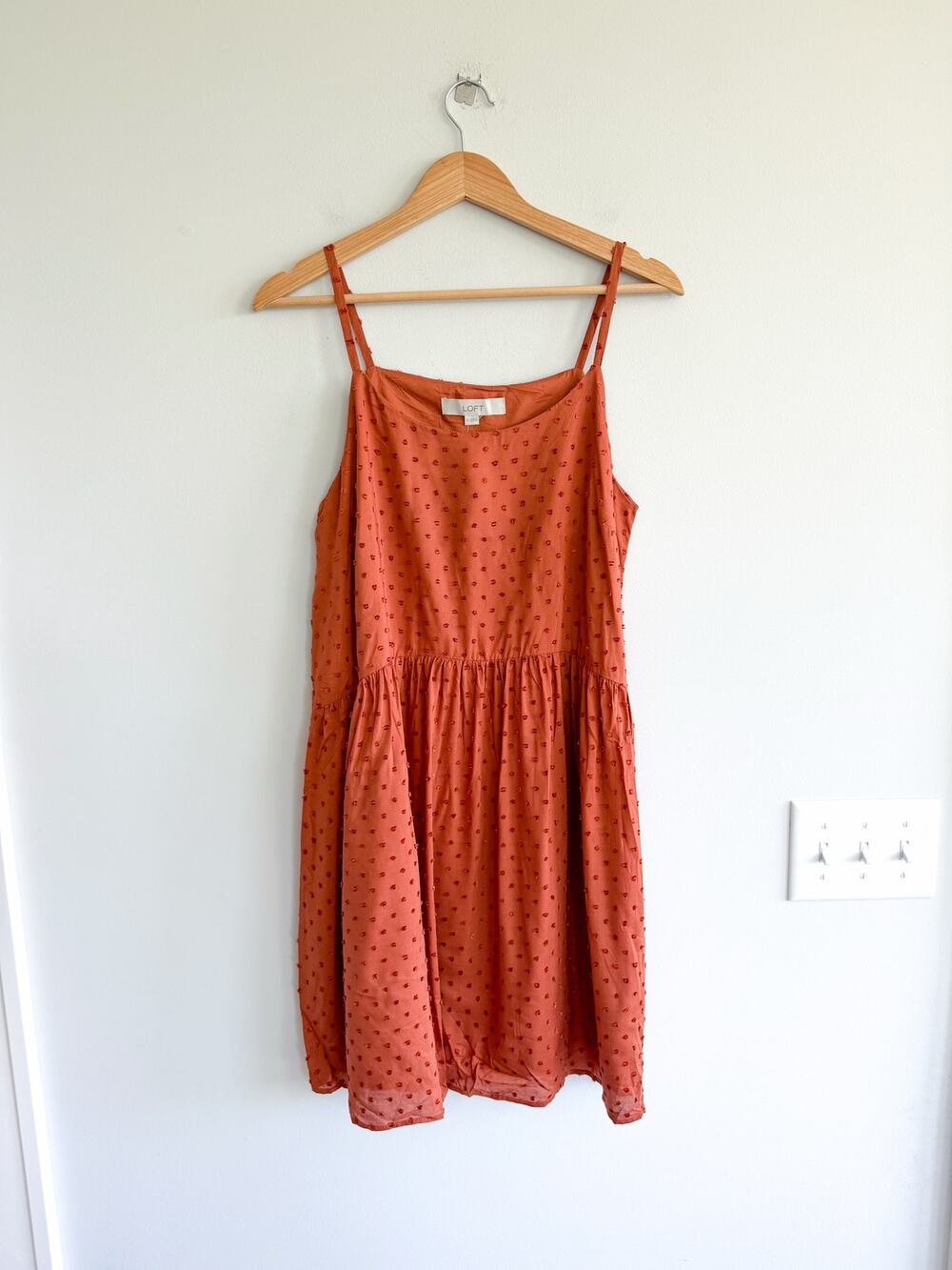 Loft Swiss Dot Cami Swing Scoop Neck Mini Dress Orange M NWT
